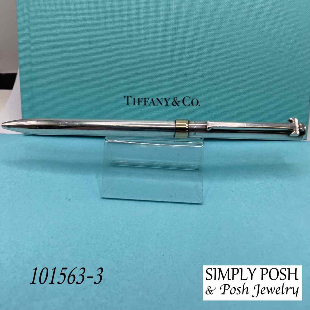 TIFFANY & CO. Jewelry TIFFANY STERLING SILVER  "T" WITH GOLD BAND WRITING PEN