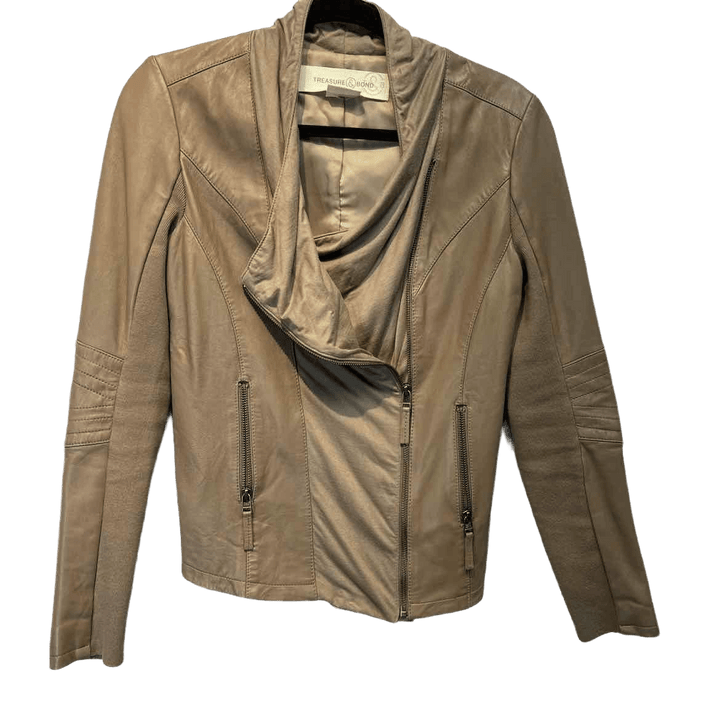 TREASURE & BOND Jacket Tan / S TREASURE & BOND Tan LEATHER & FABRIC Women's Jacket Size S
