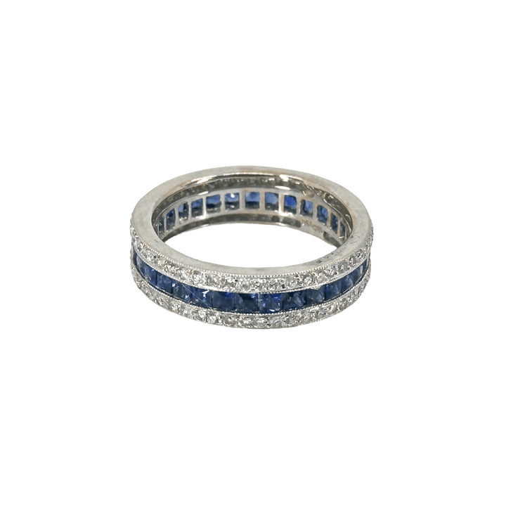 unbranded Ring 18KT WHITE GOLD & blue SAPPHIRE DIAMOND ETERNITY RING Size 7