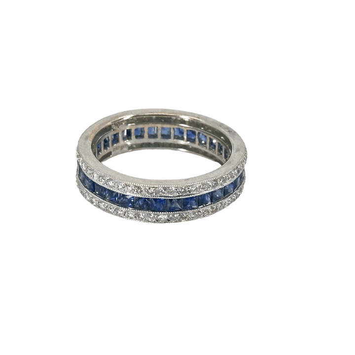 unbranded Ring 18KT WHITE GOLD & blue SAPPHIRE DIAMOND ETERNITY RING Size 7