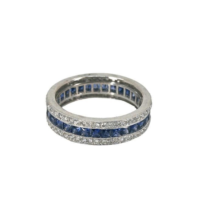 unbranded Ring 18KT WHITE GOLD & blue SAPPHIRE DIAMOND ETERNITY RING Size 7