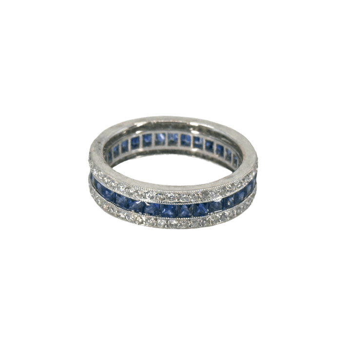 unbranded Ring 18KT WHITE GOLD & blue SAPPHIRE DIAMOND ETERNITY RING Size 7