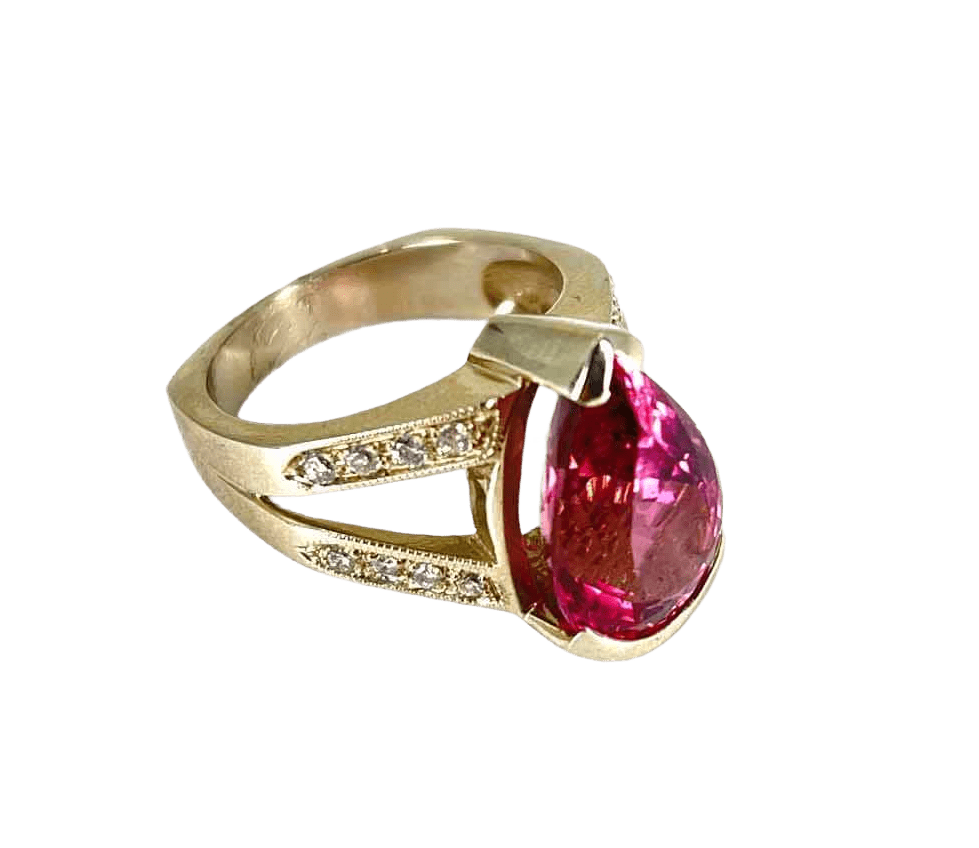 unbranded Ring 18KT WHITE GOLD PEAR SHAPED TOURMALINE & DIAMOND woman's RING size 8
