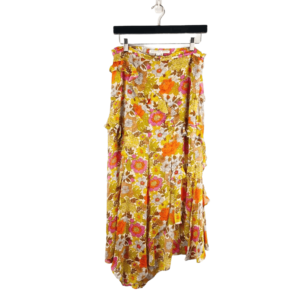 VERONICA BEARD Skirt Multi-Color / 6 Veronica Beard Eleonora Garden-Floral Silk Midi Skirt - Size 6