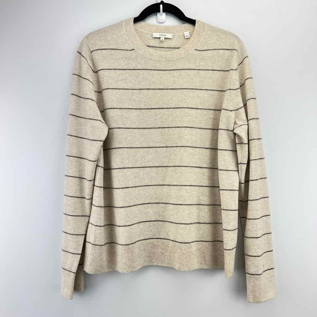 VINCE Sweater Beige / Xl VINCE Cashmere Blend Stripe Women's Sweaters Women Size Xl Beige Sweater