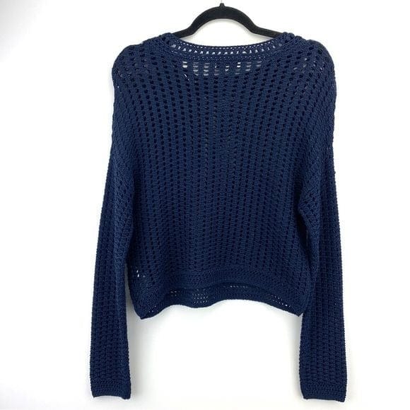 Vince XS / Navy / Cotton Vince Navy Crochet Open Weave Womens Sweater XS 100% Cotton Made In Italy