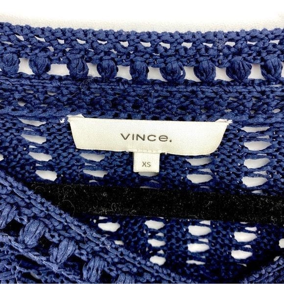 Vince XS / Navy / Cotton Vince Navy Crochet Open Weave Womens Sweater XS 100% Cotton Made In Italy