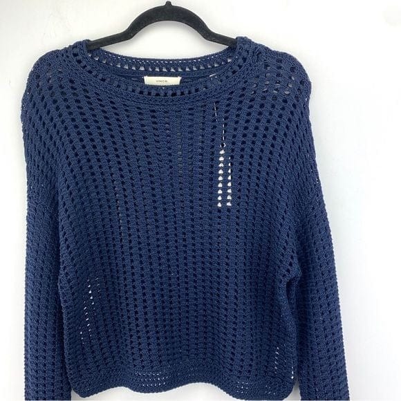 Vince XS / Navy / Cotton Vince Navy Crochet Open Weave Womens Sweater XS 100% Cotton Made In Italy