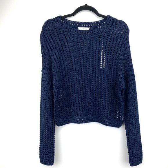 Vince XS / Navy / Cotton Vince Navy Crochet Open Weave Womens Sweater XS 100% Cotton Made In Italy