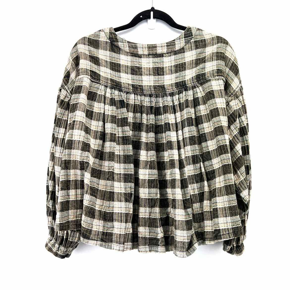WE THE FREE Top Brown & Cream / S WE THE FREE 3/4 Sleeve Plaid Women's Tops Women Size S Brown & Cream Top