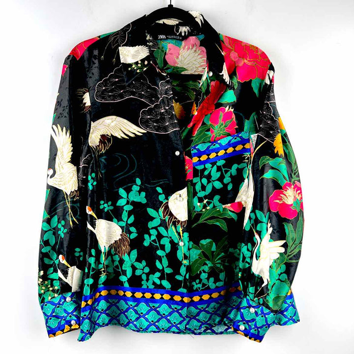 ZARA Blouse Black & Multi / M ZARA Long Sleeve BUTTON DOWN Women's Tops Women Size M Black & Multi Blouse